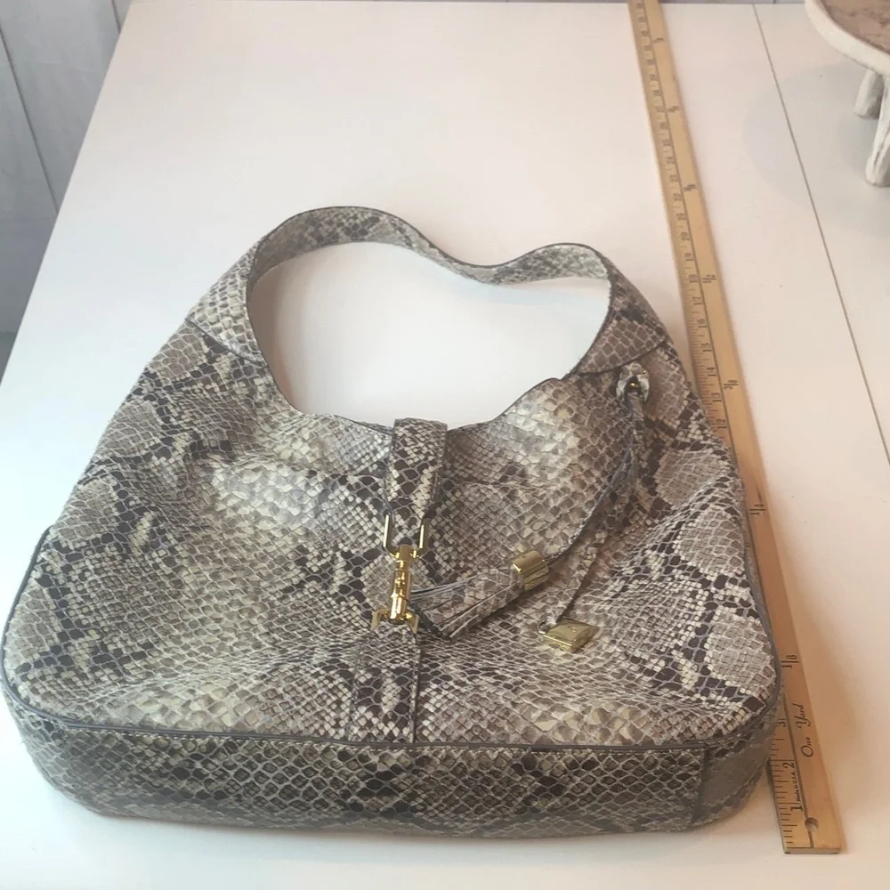 NWOT G.I.L.I. Soft Leather Python Print Large Hobo Shoulder Bag with Tassel